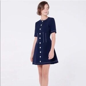 Veronica Beard Mikel Short-Sleeve Button-Front Dress Navy Blue Size 4